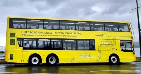 Thumbnail image for article titled 'New Zealand's first converted electric double-decker bus begins Auckland trial'